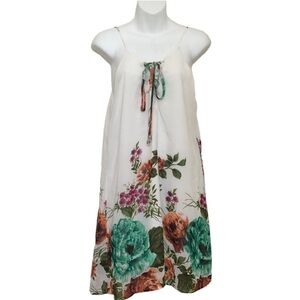Main Strip White Floral Strappy Front Tie Dress